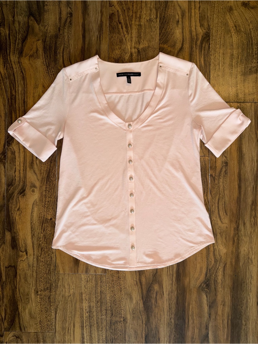 WHBM Pink Button-Front Scoop Neck Top